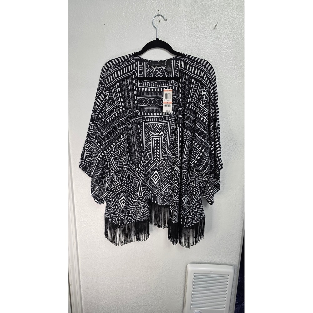 INC Tribal Print Kimono Womens 2X Black White NWT